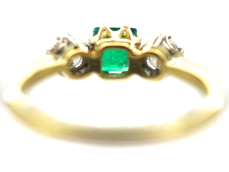 18ct Gold, Emerald & Diamond Three Stone Ring