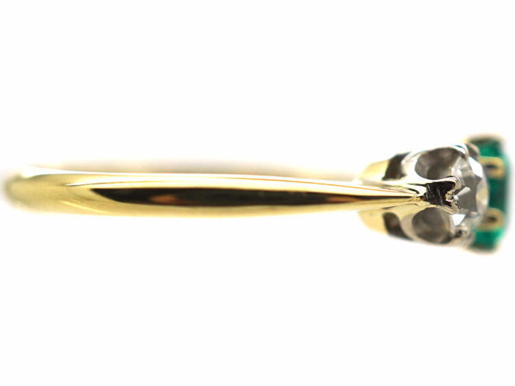 18ct Gold, Emerald & Diamond Three Stone Ring