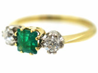 18ct Gold, Emerald & Diamond Three Stone Ring