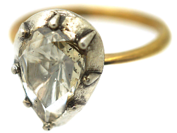 18ct Gold & Silver Pear Shaped Large Rose Diamond Ring