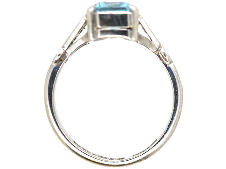 Art Deco 18ct White Gold & Platinum, Aquamarine & Diamond Ring