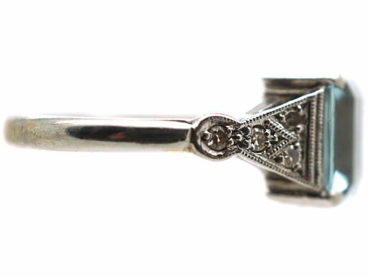 Art Deco 18ct White Gold & Platinum, Aquamarine & Diamond Ring