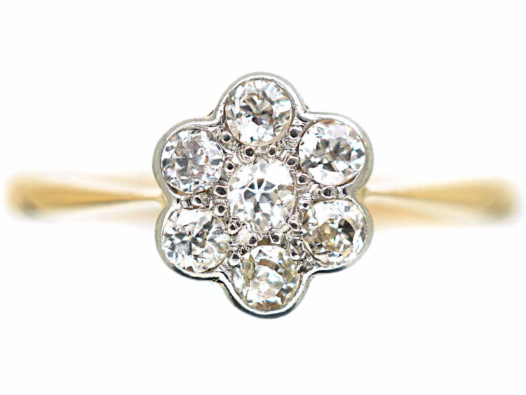 Edwardian 18ct Gold, Platinum & Diamond Daisy Cluster Ring
