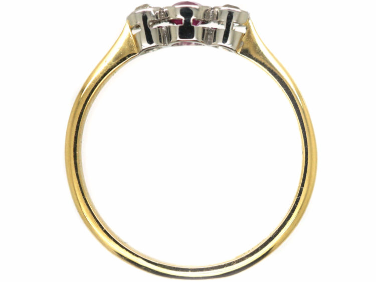 Edwardian 18ct Gold, Ruby & Diamond Three Stone Ring