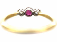 Edwardian 18ct Gold, Ruby & Diamond Three Stone Ring