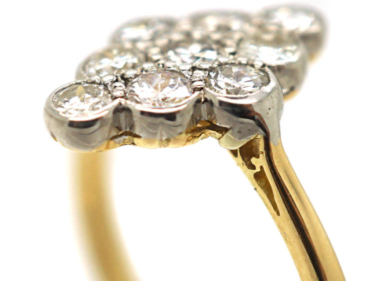 Edwardian 18ct Gold & Platinum, Diamond Shaped Cluster Ring set with Diamonds