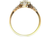 Art Deco 18ct Gold & Platinum, Diamond Solitaire Ring with Diamond Set Shoulders