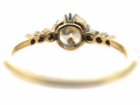 Art Deco 18ct Gold & Platinum, Diamond Solitaire Ring with Diamond Set Shoulders