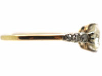 Art Deco 18ct Gold & Platinum, Diamond Solitaire Ring with Diamond Set Shoulders