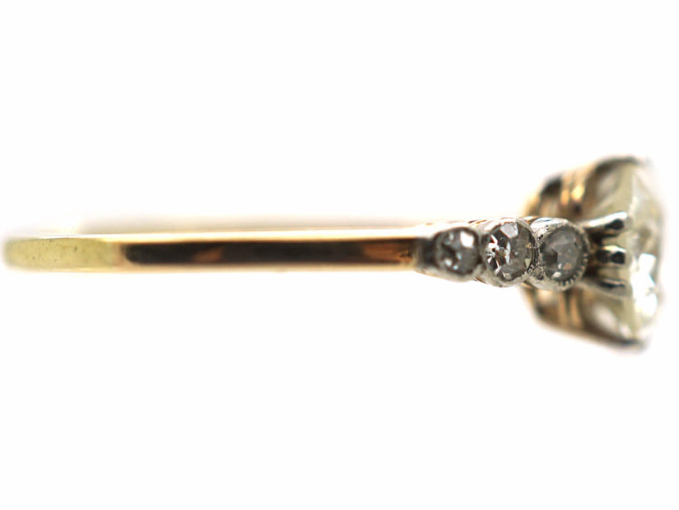 Art Deco 18ct Gold & Platinum, Diamond Solitaire Ring with Diamond Set Shoulders