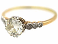Art Deco 18ct Gold & Platinum, Diamond Solitaire Ring with Diamond Set Shoulders