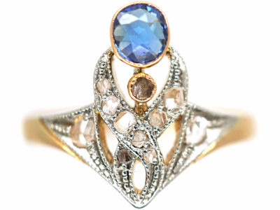 Art Nouveau 18ct Gold & Platinum, Sapphire & Rose Diamonds Ring Art Nouveau 18ct Gold & Platinum, Sapphire & Rose Diamonds Ring