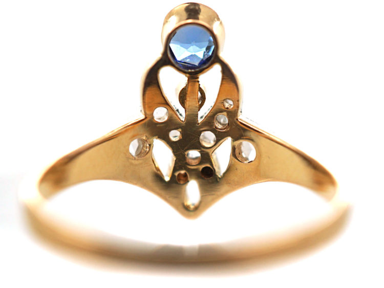 Art Nouveau 18ct Gold & Platinum, Sapphire & Rose Diamonds Ring