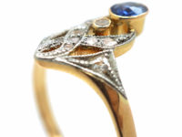 Art Nouveau 18ct Gold & Platinum, Sapphire & Rose Diamonds Ring