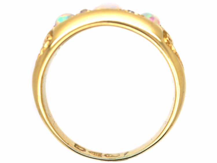 Edwardian 18ct Gold, Opal & Diamond Three Stone Ring