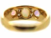 Edwardian 18ct Gold, Opal & Diamond Three Stone Ring