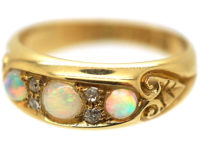 Edwardian 18ct Gold, Opal & Diamond Three Stone Ring