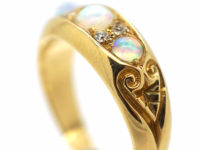 Edwardian 18ct Gold, Opal & Diamond Three Stone Ring