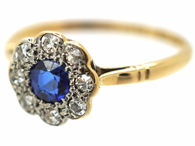 Edwardian 18ct Gold & Platinum, Sapphire & Diamond Cluster Ring