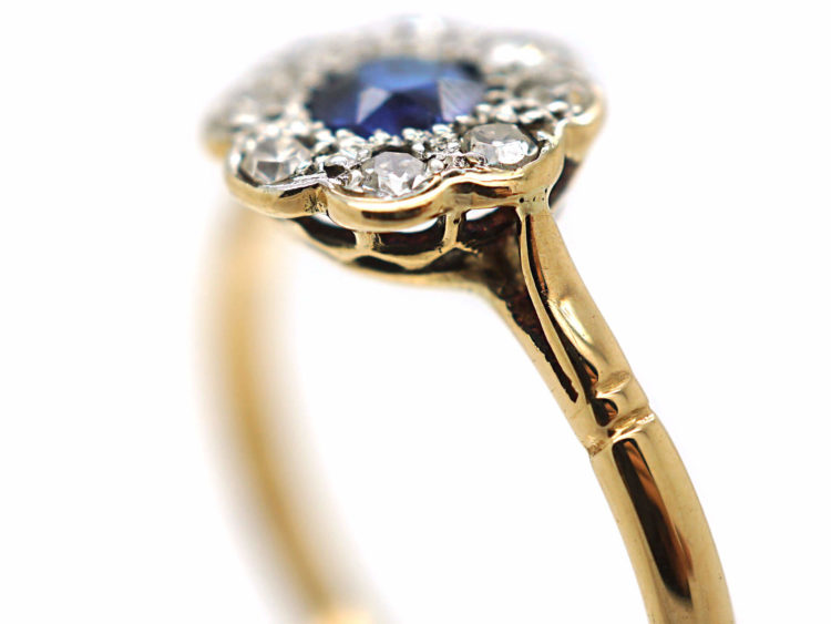 Edwardian 18ct Gold & Platinum, Sapphire & Diamond Cluster Ring