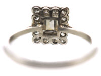 Art Deco Platinum & Diamond Rectangular Ring with Emerald Cut Central Diamond