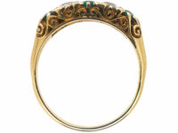 Victorian 18ct Gold, Emerald & Diamond Five Stone Carved Half Hoop Ring