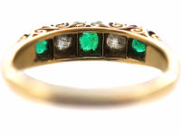 Victorian 18ct Gold, Emerald & Diamond Five Stone Carved Half Hoop Ring