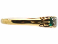 Victorian 18ct Gold, Emerald & Diamond Five Stone Carved Half Hoop Ring