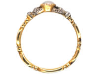 Georgian 18ct Gold, White Enamel, Natural Split Pearl & Rose Diamond Ring