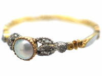 Georgian 18ct Gold, White Enamel, Natural Split Pearl & Rose Diamond Ring