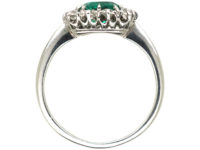 Art Deco Platinum, Emerald & Diamond Square Ring