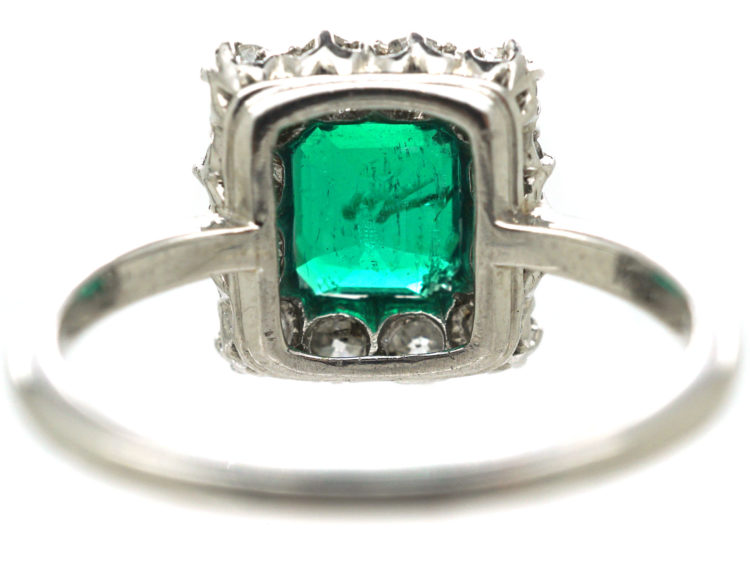 Art Deco Platinum, Emerald & Diamond Square Ring