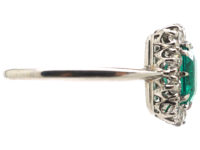 Art Deco Platinum, Emerald & Diamond Square Ring