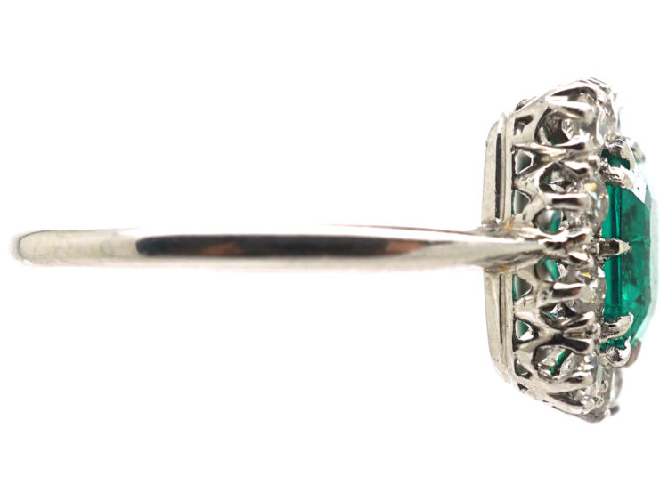 Art Deco Platinum, Emerald & Diamond Square Ring