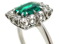 Art Deco Platinum, Emerald & Diamond Square Ring