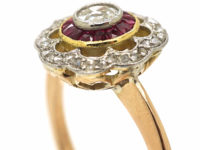 Art Deco 18ct Gold & Platinum, Diamond & Ruby Target Ring