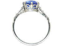 Art Deco Platinum, Ceylon Sapphire Ring with Diamond Set Shoulders