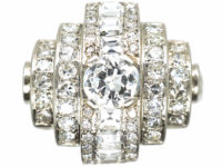 Art Deco 18ct White Gold & Diamond Curve Design Ring
