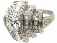 Art Deco 18ct White Gold & Diamond Curve Design Ring