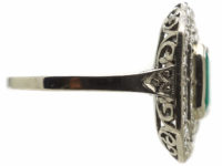 Art Deco Platinum, Emerald & Diamond Octagonal Shaped Ring