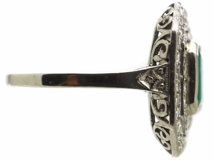 Art Deco Platinum, Emerald & Diamond Octagonal Shaped Ring