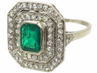 Art Deco Platinum, Emerald & Diamond Octagonal Shaped Ring