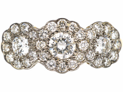 Edwardian 18ct Gold & Platinum & Diamond Triple Cluster Ring