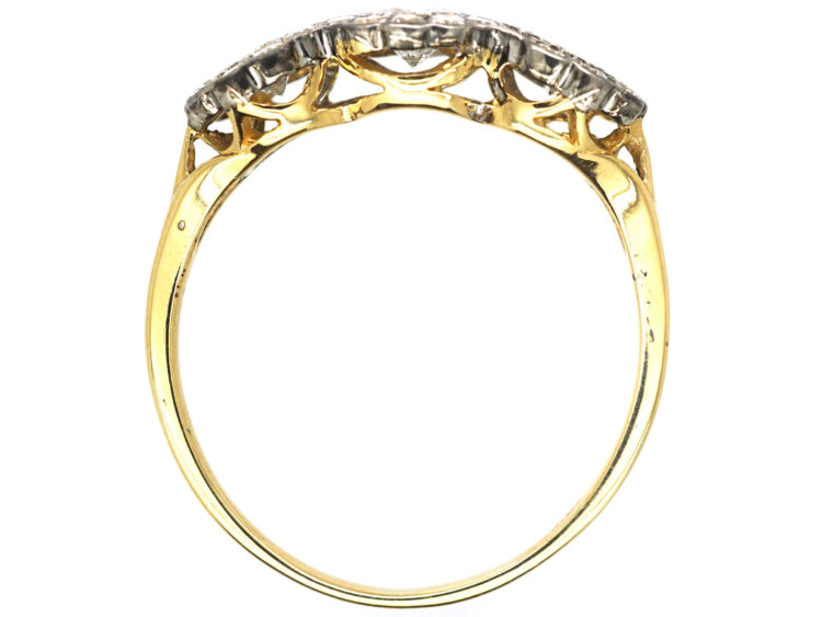 Edwardian 18ct Gold & Platinum & Diamond Triple Cluster Ring