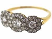Edwardian 18ct Gold & Platinum & Diamond Triple Cluster Ring