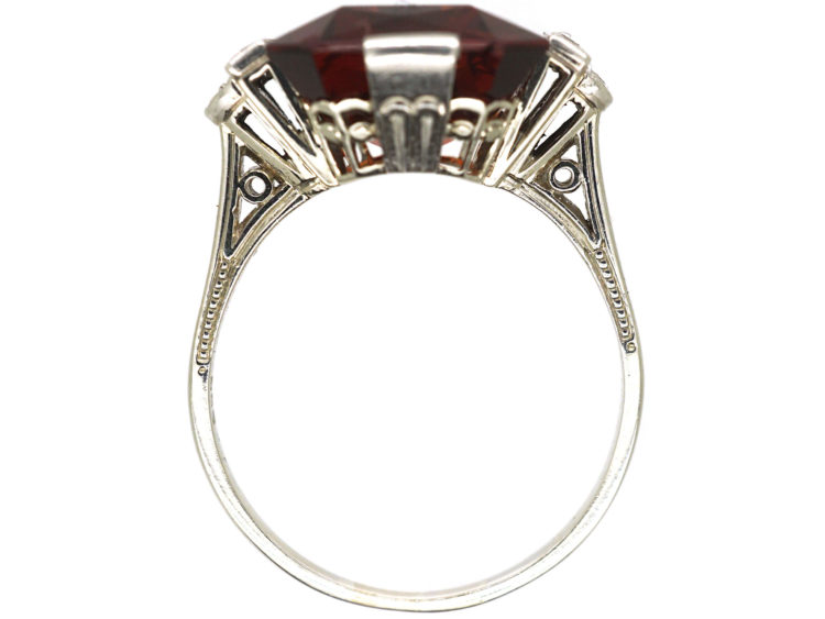 Art Deco 18ct White Gold, Madeira Citrine & Diamond Ring