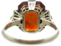 Art Deco 18ct White Gold, Madeira Citrine & Diamond Ring