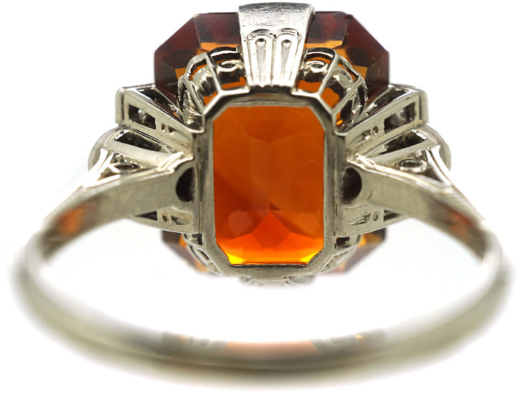 Art Deco 18ct White Gold, Madeira Citrine & Diamond Ring