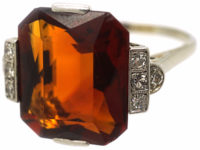 Art Deco 18ct White Gold, Madeira Citrine & Diamond Ring