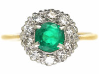 18ct Gold & Platinum, Emerald & Diamond Cluster Ring